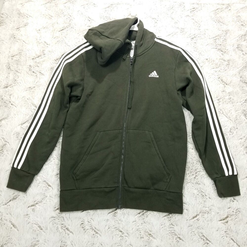 Adidas Hoodie Sweatshirt Mens Medium Green Full Zip Fleece Long Sleeve